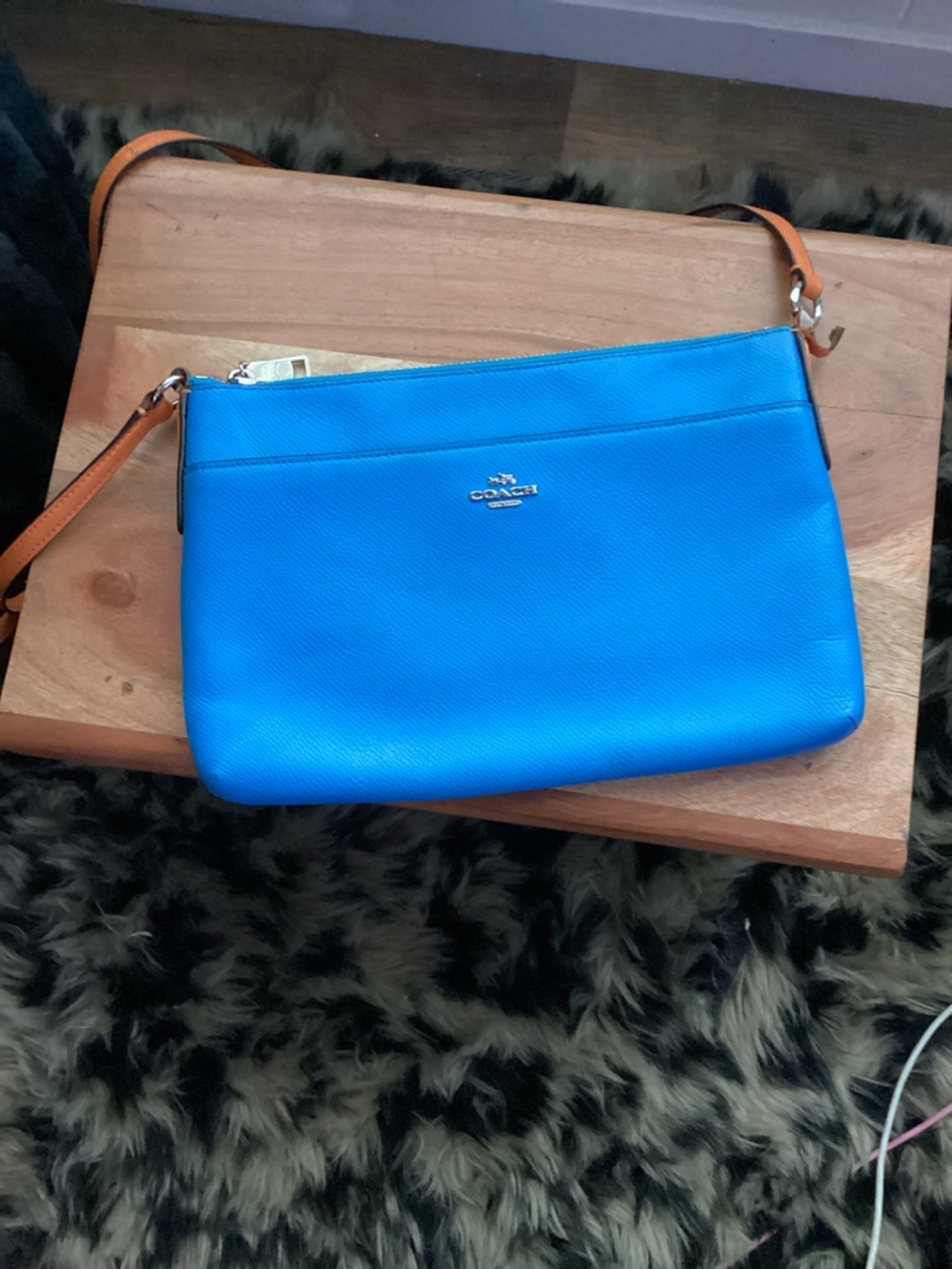 Coach Teal Leather Crossbody with Tan Strap